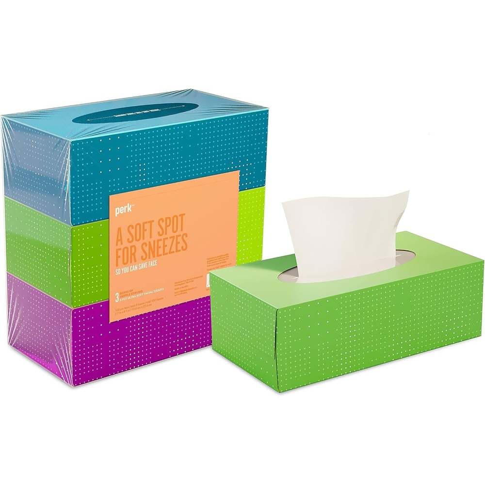 image:imagePerk UltraSoft Facial Tissues 2Ply Gentle amp Durable 95 Tissues per Box 6 Cube Pack White36 Pack