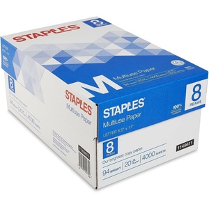 image:imageStaples Multipurpose Copy Printer Paper 20 lb 85 x 11 Inches 10 Reams 94 Bright White4 000 Sheets