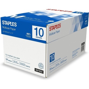 image:imageStaples Multipurpose Copy Printer Paper 20 lb 85 x 11 Inches 10 Reams 94 Bright White5 000 Sheets