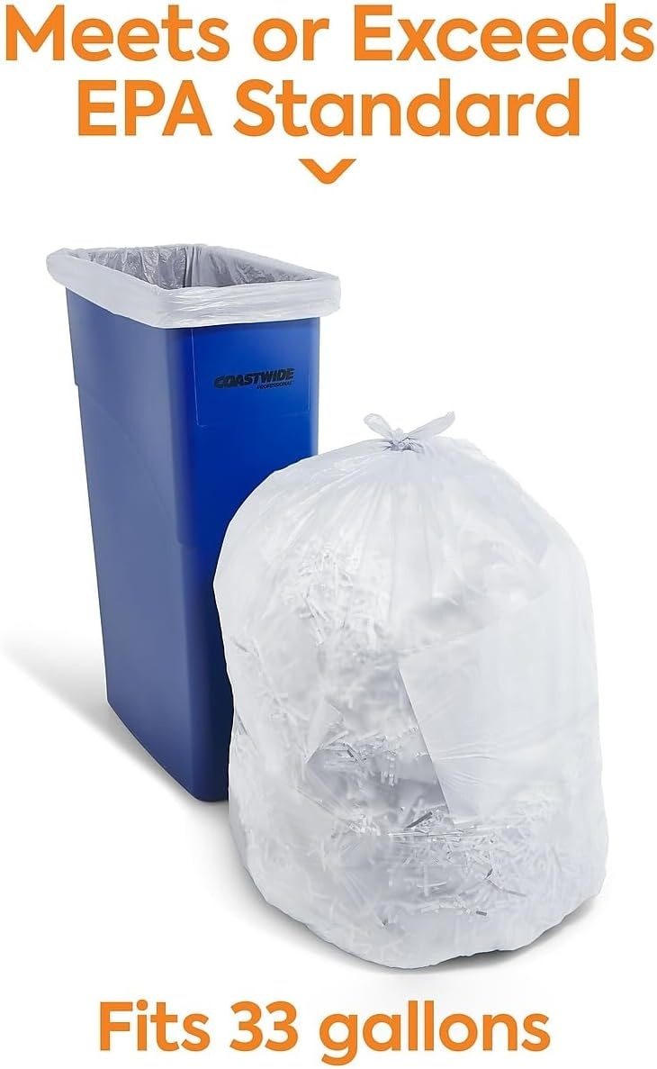 image:imageCoastwide Professional 33 Gallon Trash Bag with 30 PCR 33 x 39 Low Density 08 mil Clear 200 BagsBox