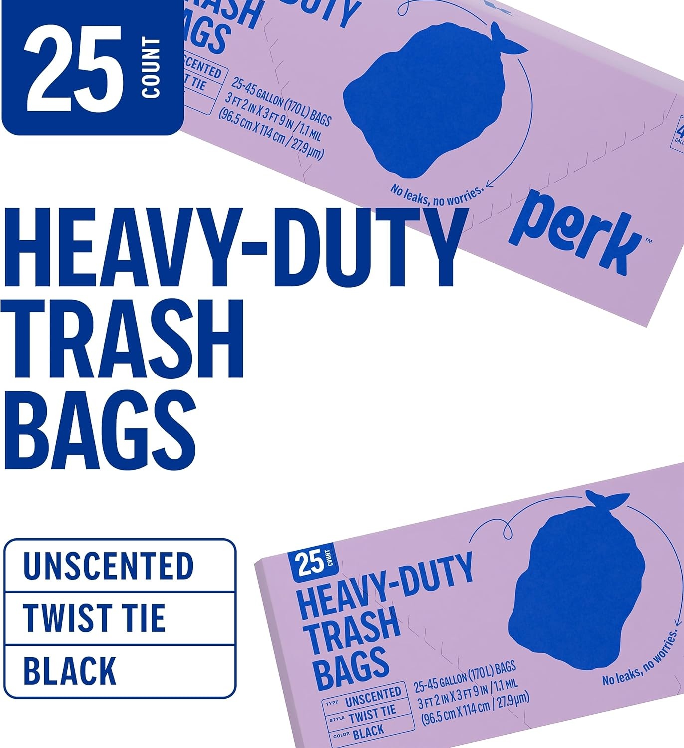 image:imagePERK Clear 10 Gallon Kitchen Trash Bag 24inch x 24inch High Density 036 mil 300 BagsBox45 Gallon