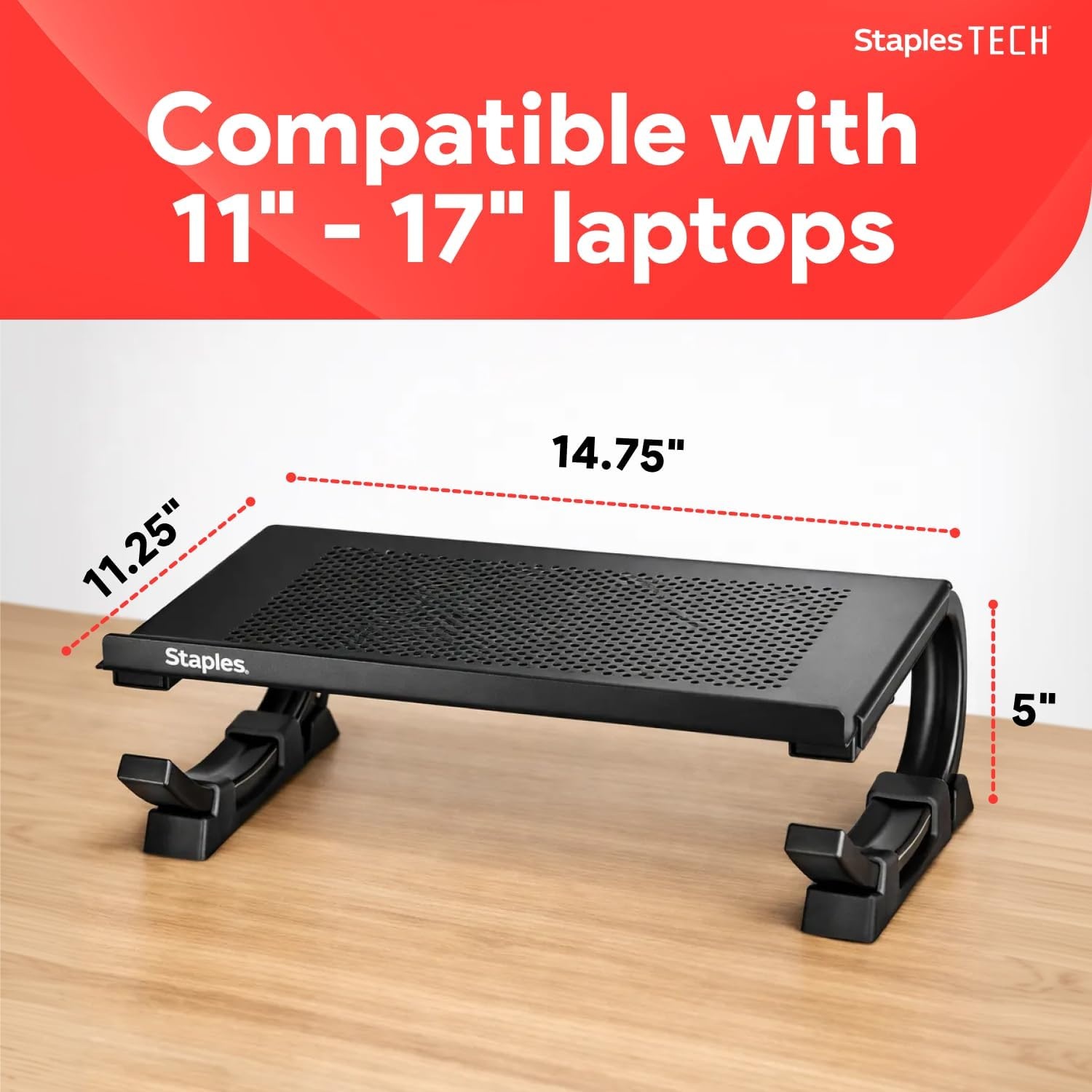 image:imageSTAPLES Adjustable Steel Laptop Stand Ergonomic Curved Desktop Riser for Laptops amp Notebooks