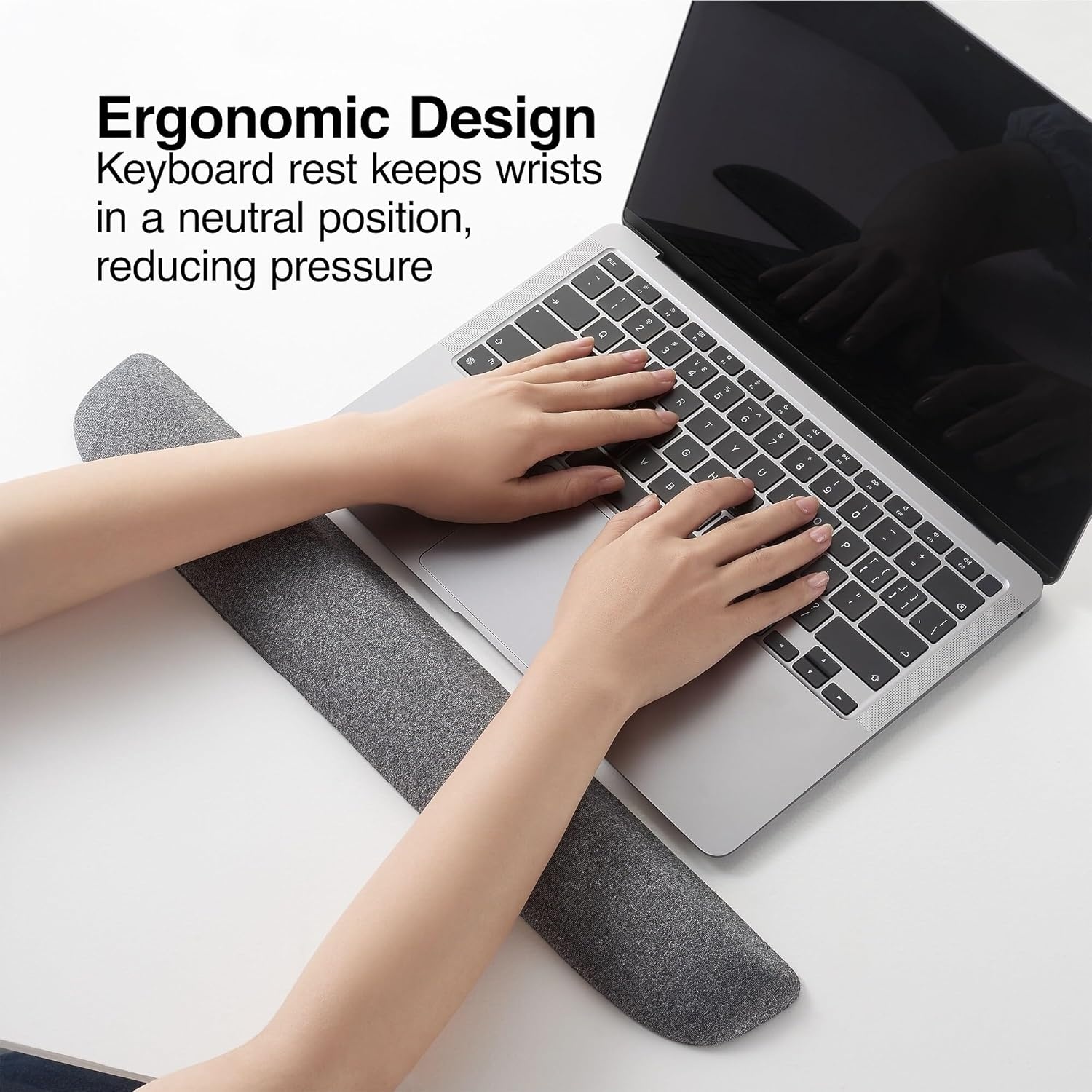 image:imageSTAPLES Ergonomic Gel Keyboard Wrist Rest NonSlip Base Soft Wrist Support Cushion for Easy Typing FullSize Keyboards Gray Comfortable for Office Home amp Computer WorkGray