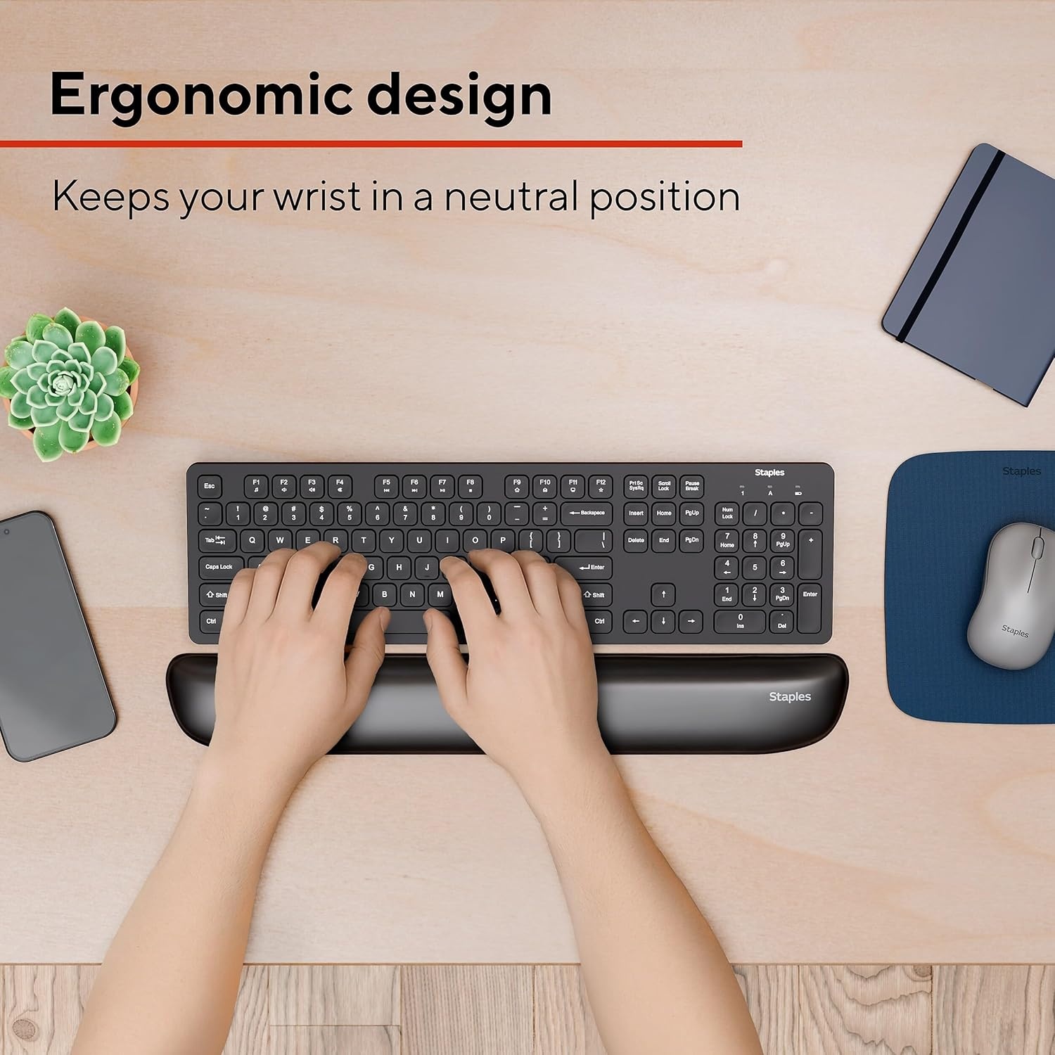 image:imageSTAPLES Gel Keyboard Wrist Rest Ergonomic NonSlip Wrist Support Cushion for Comfortable Typing Durable GelFilled Design Black CrystalBlack