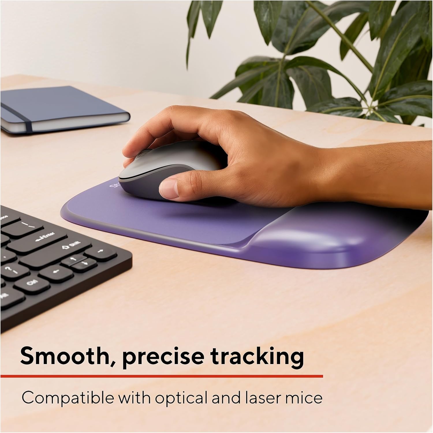 image:imageSTAPLES Mouse Pad with Gel Wrist Rest Ergonomic NonSlip Base Soft Wrist Support for Comfortable Typing amp Precise Mouse Control Black CrystalPurple
