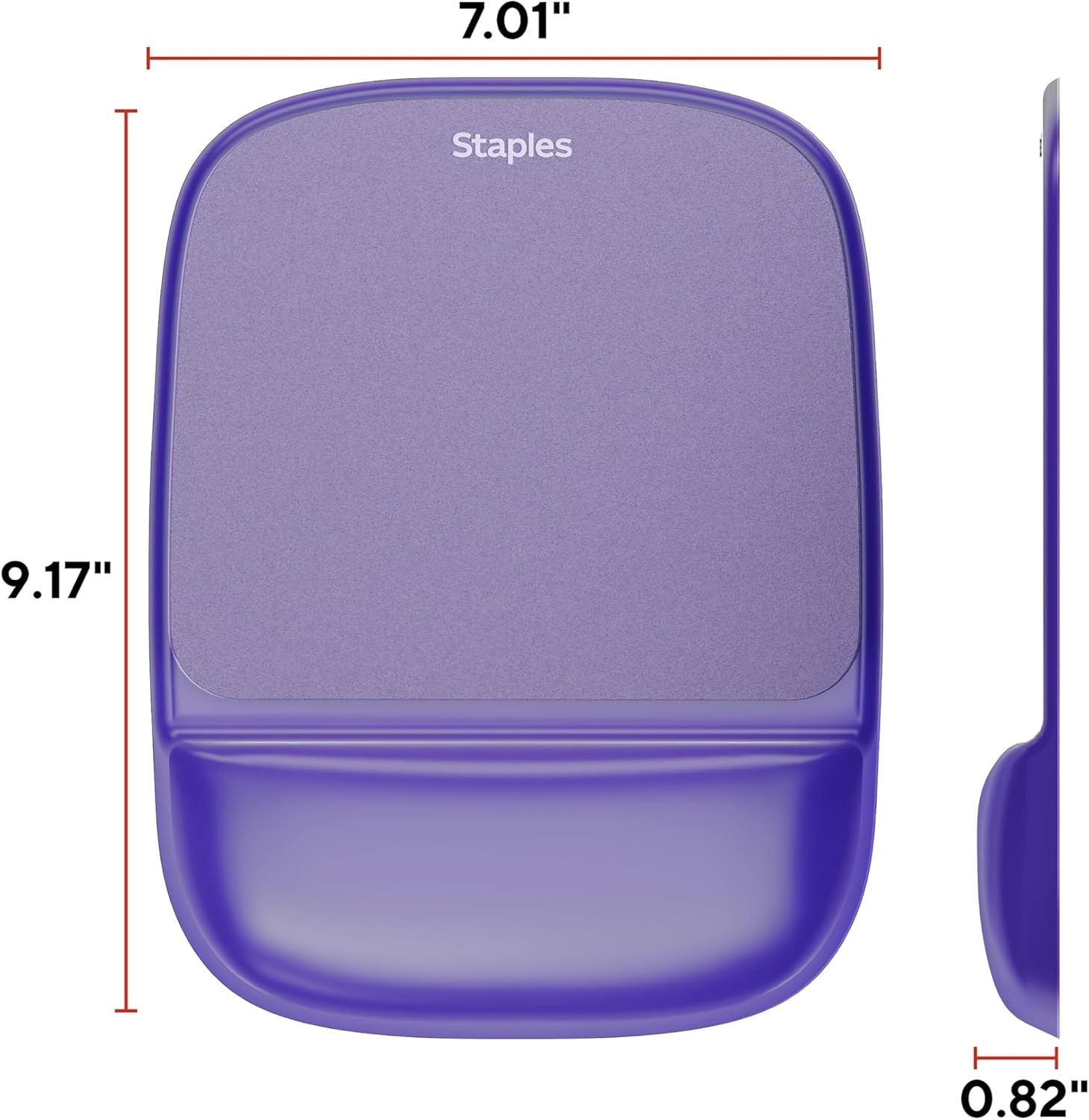 image:imageSTAPLES Mouse Pad with Gel Wrist Rest Ergonomic NonSlip Base Soft Wrist Support for Comfortable Typing amp Precise Mouse Control Black CrystalPurple