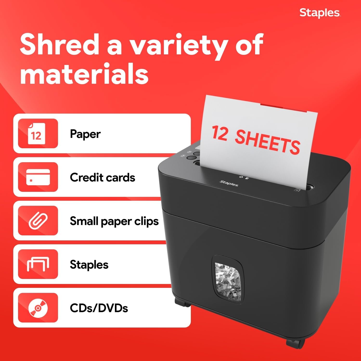 image:imageStaples 20Sheet MicroCut Paper Shredder HighSecurity Document amp Credit Card Shredding for Offices Black12 Sheet Wide