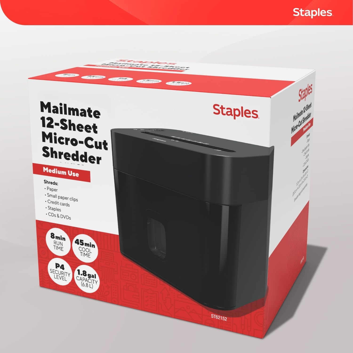 image:imageStaples 20Sheet MicroCut Paper Shredder HighSecurity Document amp Credit Card Shredding for Offices Black12 Sheet Wide