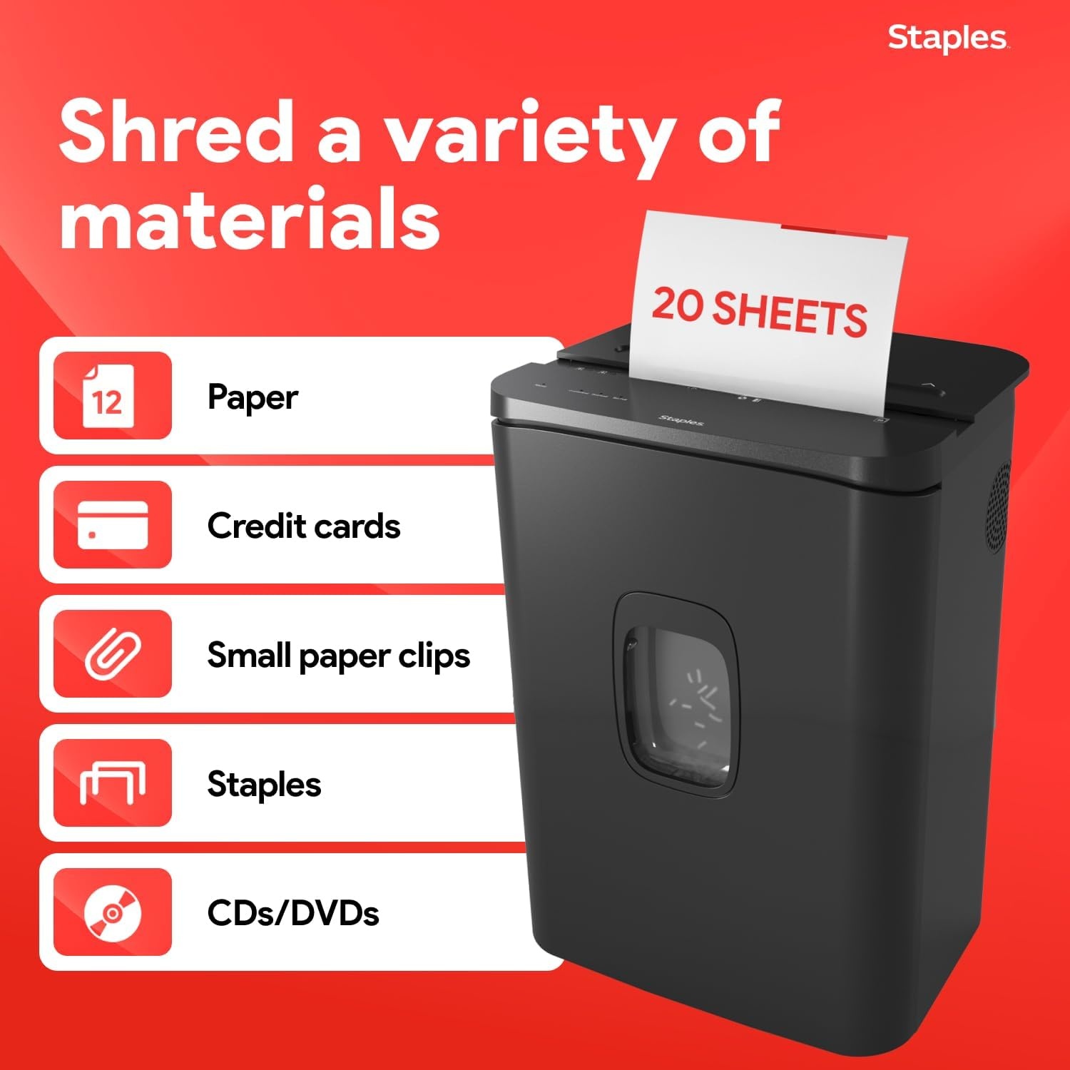image:imageStaples 20Sheet MicroCut Paper Shredder HighSecurity Document amp Credit Card Shredding for Offices Black20 Sheet