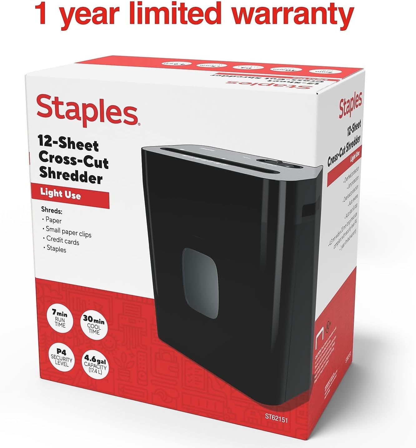 image:imageStaples 8Sheet CrossCut Paper Shredder AntiJam Shreds PaperCredit CardsStaples for Office amp Home Use with 36 Gallon Bin Black12 Sheet