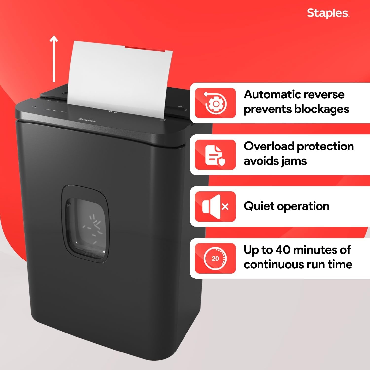 image:imageStaples 8Sheet CrossCut Paper Shredder AntiJam Shreds PaperCredit CardsStaples for Office amp Home Use with 36 Gallon Bin Black24 Sheet