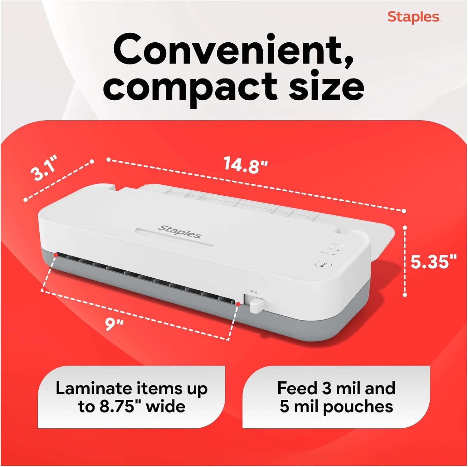 image:imageStaples 9inch Thermal amp Cold Laminator Versatile Laminating Machine for Home School amp Office WhiteGray