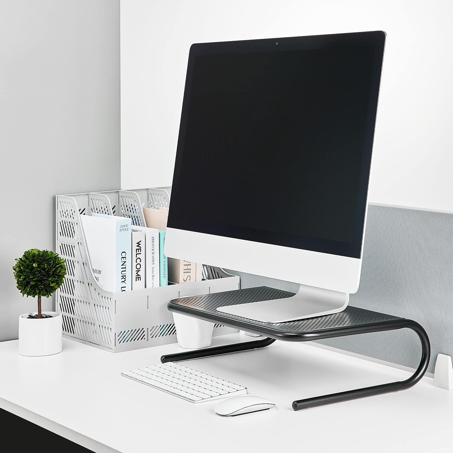 image:imageStaples Large Monitor Riser for up to 46 MonitorTV Black Desktop Stand for Ergonomic Viewing amp Storage 2Pack