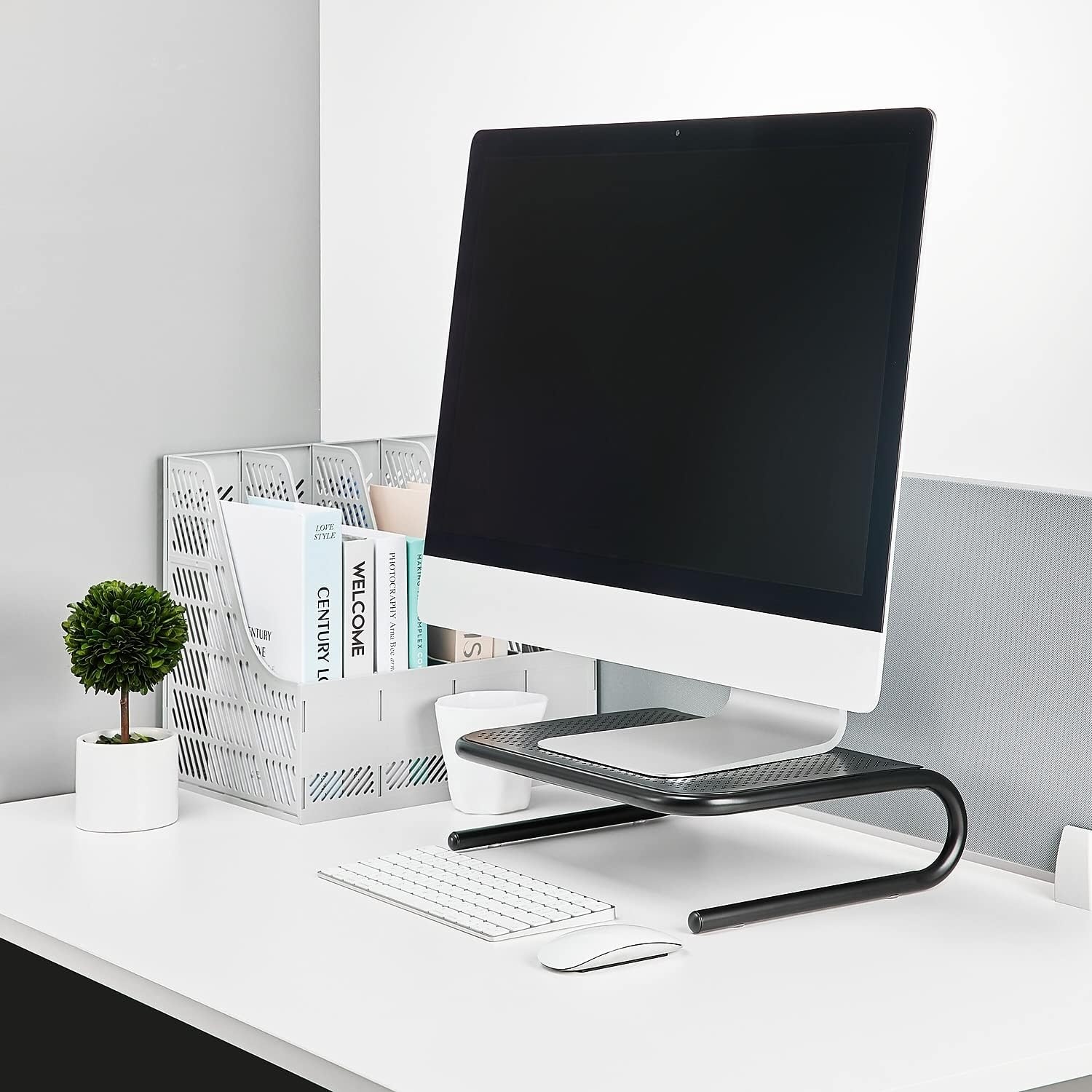 image:imageStaples Standard Monitor Stand Black Desktop Riser for Ergonomic Viewing with UnderDesk Storage 2Pack
