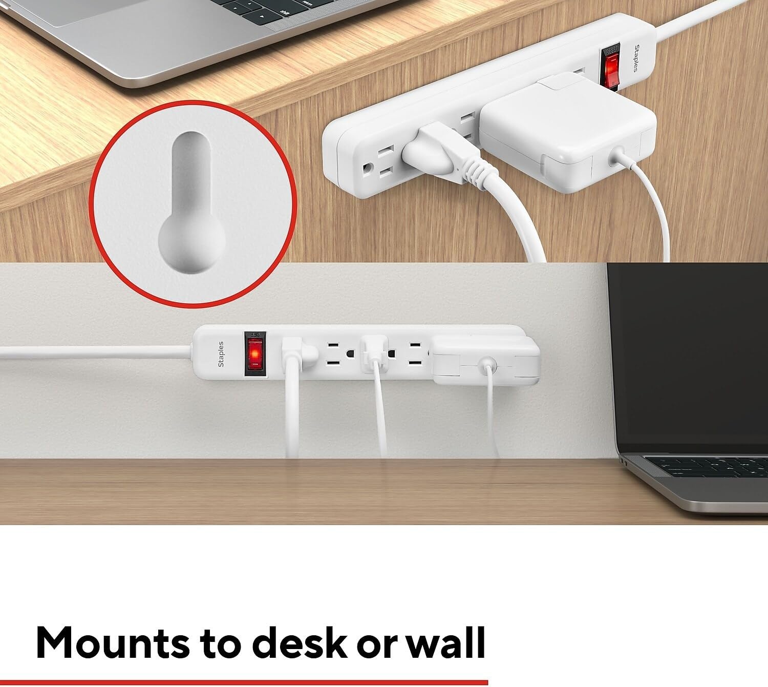 image:imageStaples TECH 6Outlet Power Strip 3 ft Extension Cord for Home Office amp Dorm Room Use White 3Pack1 Pack