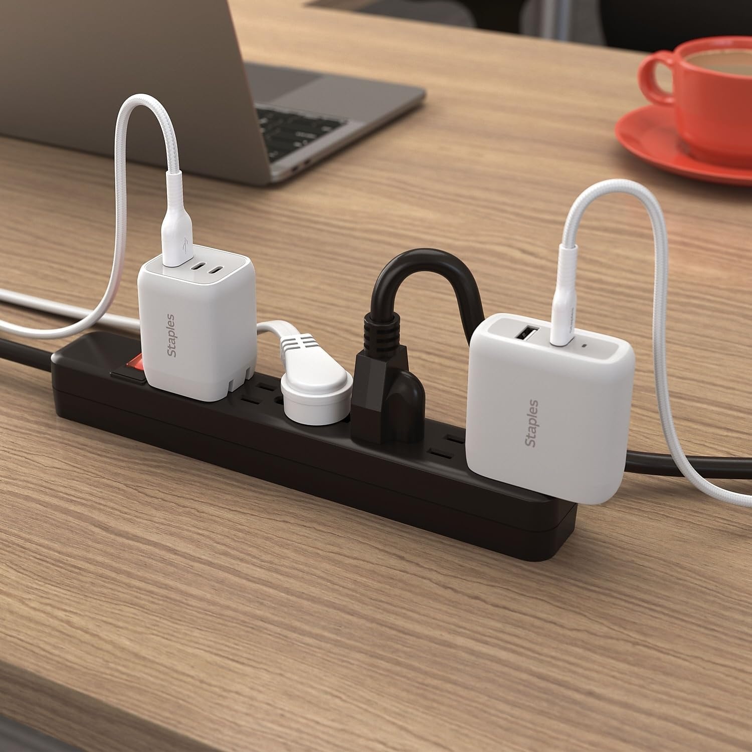 image:imageStaples TECH 6Outlet Power Strip 3 ft Extension Cord for Home Office amp Dorm Room Use White 3Pack1 Pack