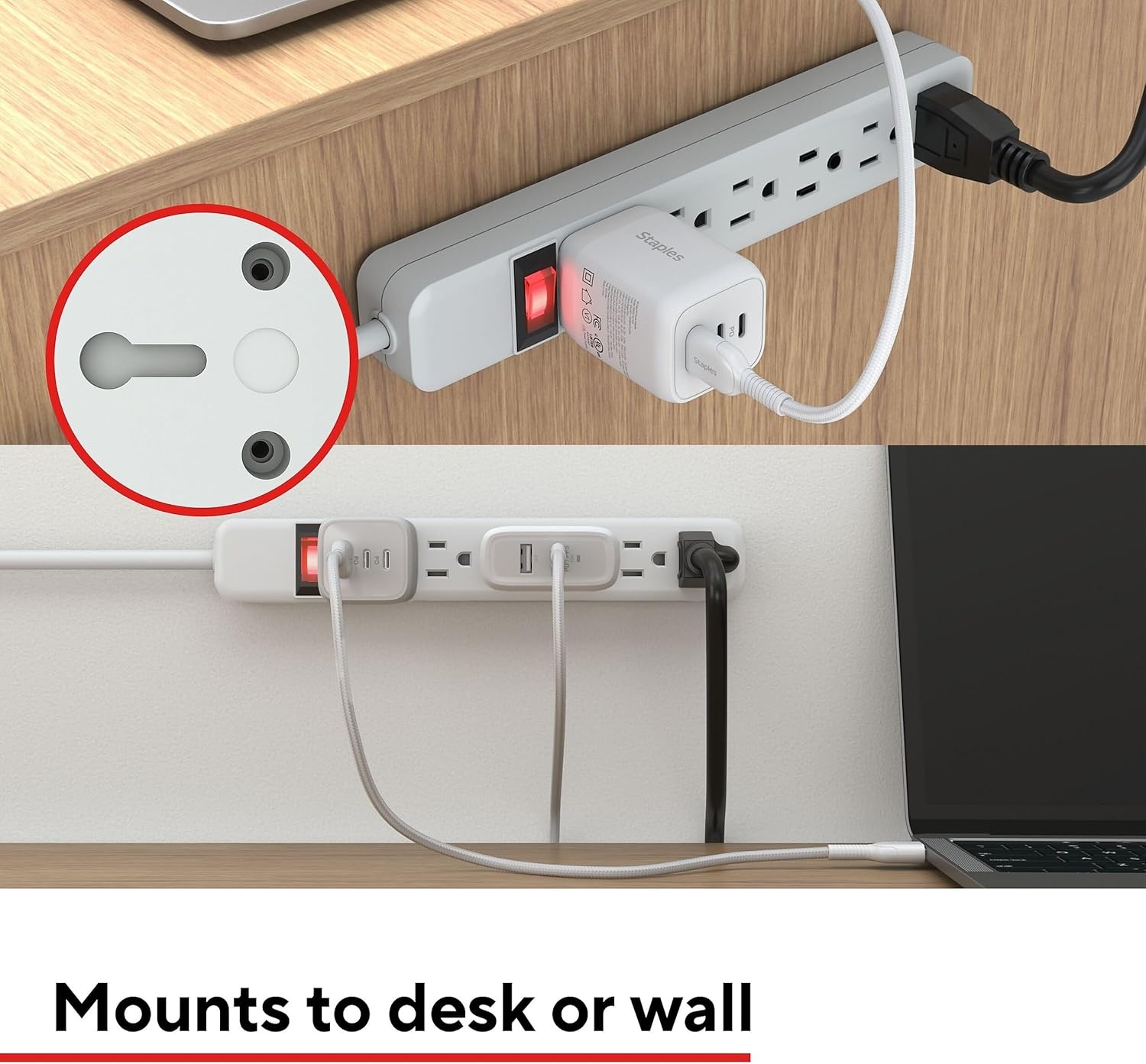 image:imageStaples TECH 6Outlet Power Strip 3 ft Extension Cord for Home Office amp Dorm Room Use White 3Pack1 Pack