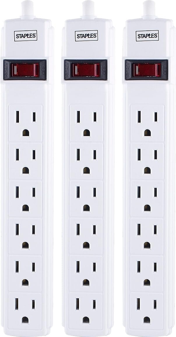 image:imageStaples TECH 6Outlet Power Strip 3 ft Extension Cord for Home Office amp Dorm Room Use White 3Pack3 Pack