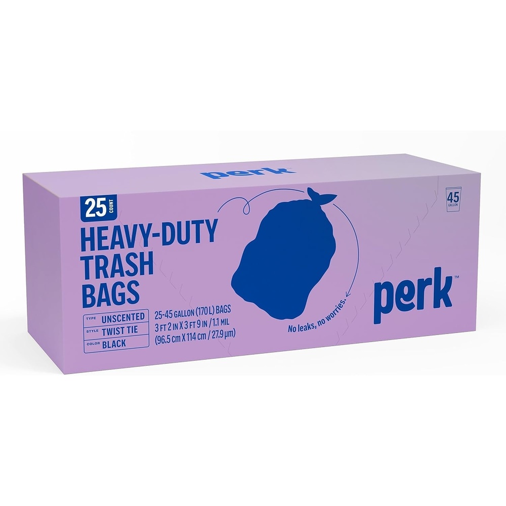 image:imagePERK Clear 10 Gallon Kitchen Trash Bag 24inch x 24inch High Density 036 mil 300 BagsBox45 Gallon