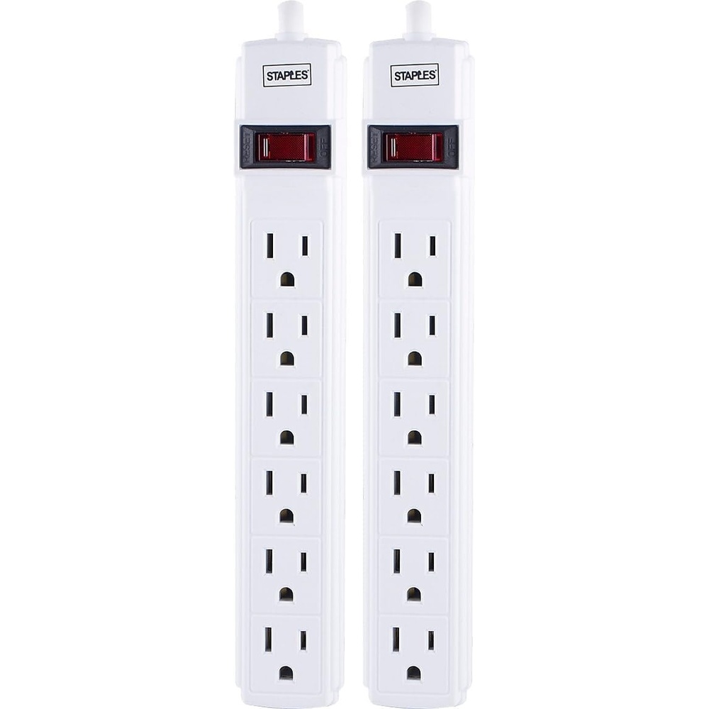 image:imageStaples TECH 6Outlet Power Strip 3 ft Extension Cord for Home Office amp Dorm Room Use White 3Pack2 Pack