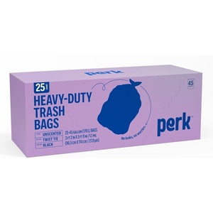 image:imagePERK Clear 10 Gallon Kitchen Trash Bag 24inch x 24inch High Density 036 mil 300 BagsBox45 Gallon