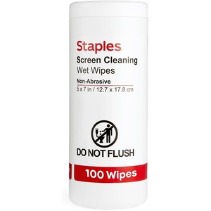 image:imageStaples Screen Cleaning Wipes  100 per Tub Safe for Monitors Laptops amp Electronics 2Pack100 Count Pack of 1