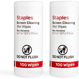 image:imageStaples Screen Cleaning Wipes  100 per Tub Safe for Monitors Laptops amp Electronics 2Pack2 Pack