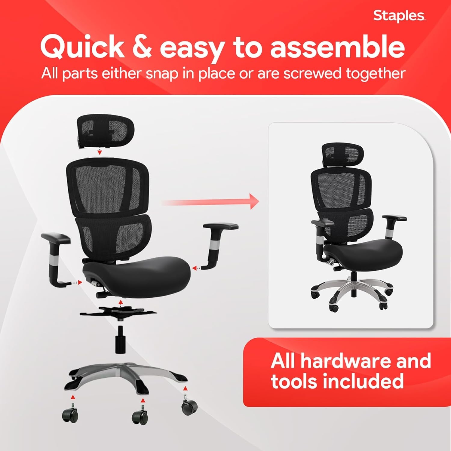 image:imageSTAPLES Ergonomic Task Chair Mesh Ergonomic Lumbar Support Swivel GrayBlack
