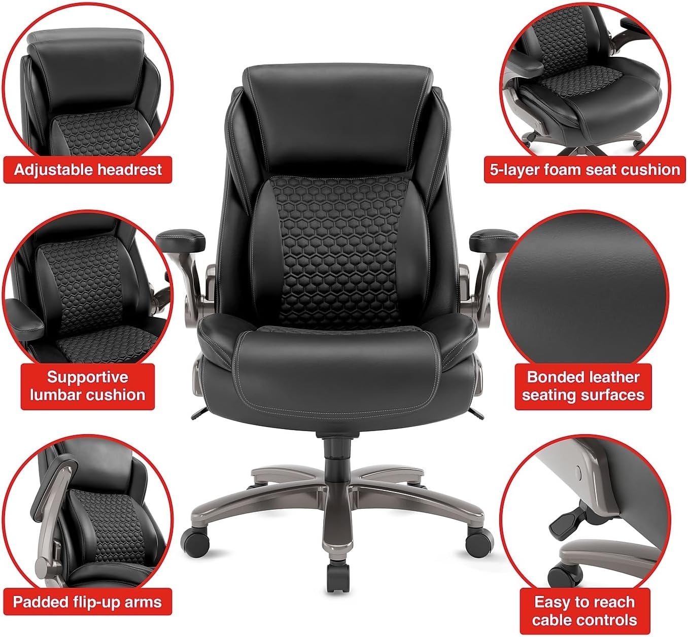 image:imageStaples Randolph Ergonomic Bonded Leather Executive Big amp Tall Chair 400 lb Capacity Black