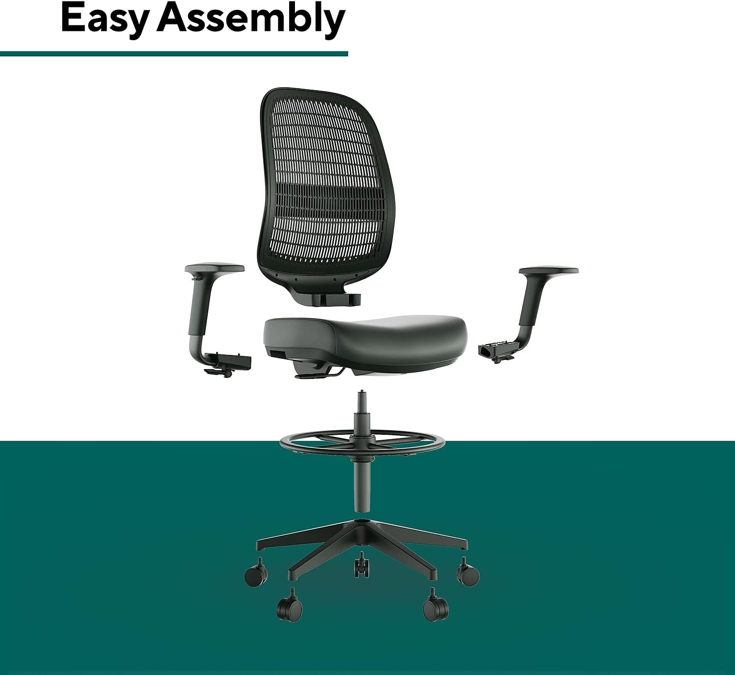 image:imageWorkplace 20 Drafting Stool Mesh Ergonomic Lumbar Support Adjustable Height BlackPoly