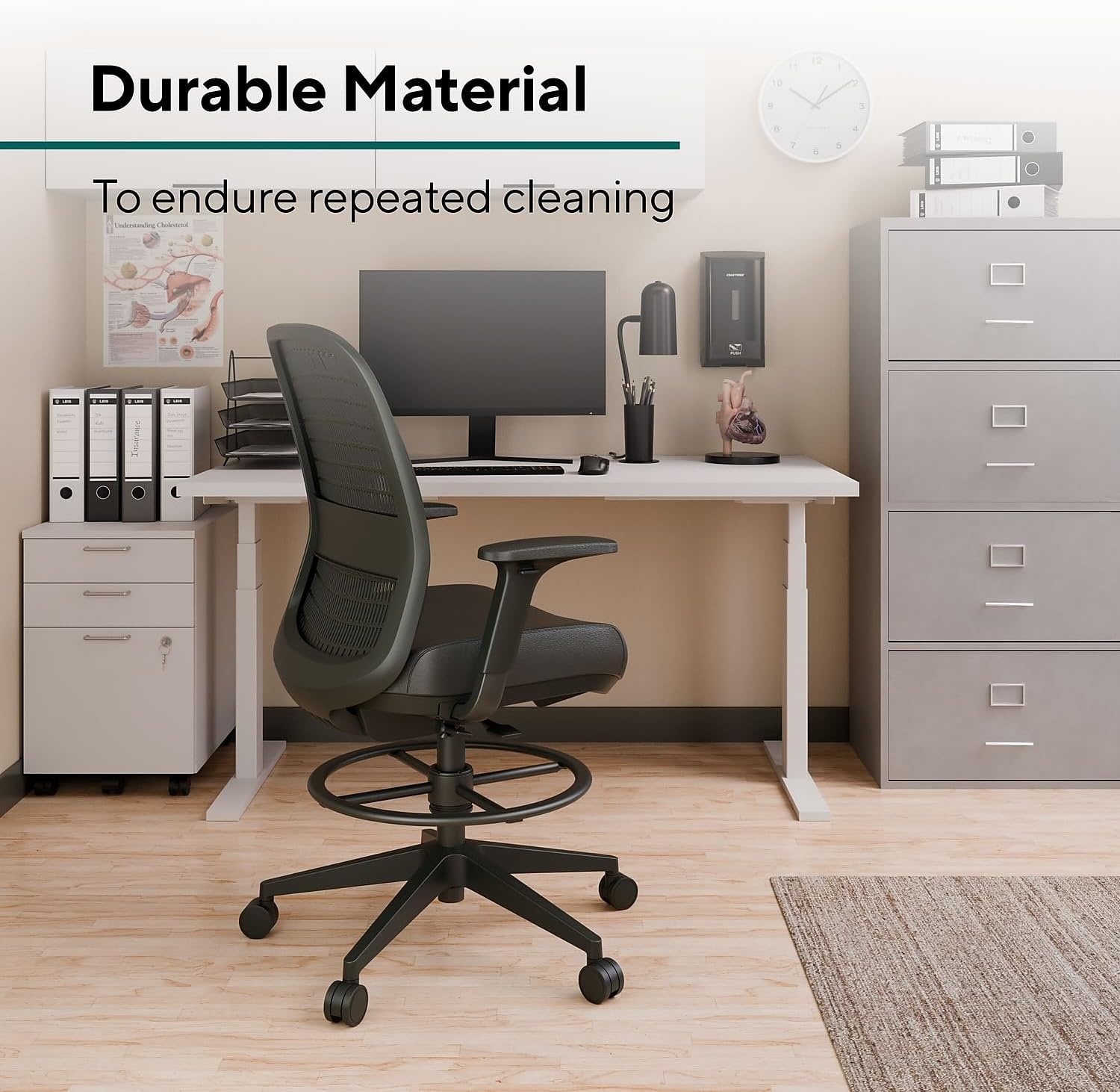 image:imageWorkplace 20 Drafting Stool Mesh Ergonomic Lumbar Support Adjustable Height BlackPoly