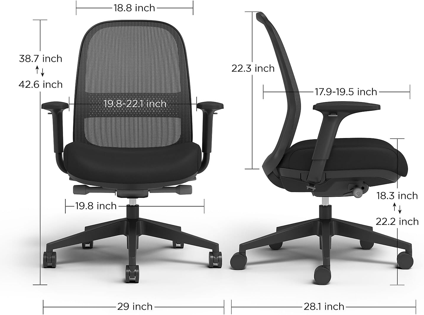 image:imageWorkplace 20 Ergonomic Task Chair Mesh Ergonomic Lumbar Support Adjustable Height BlackFabric