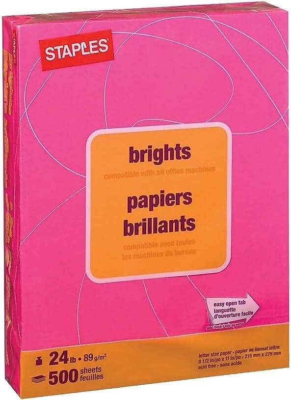 image:imageStaples Brights 24 lb Colored Paper Light Yellow 500Ream For Office School amp HomeFuchsia