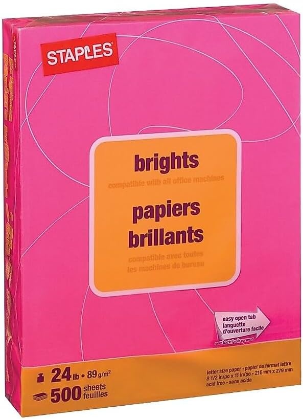 image:imageStaples Brights 24 lb Colored Paper Light Yellow 500Ream For Office School amp HomeFuchsia