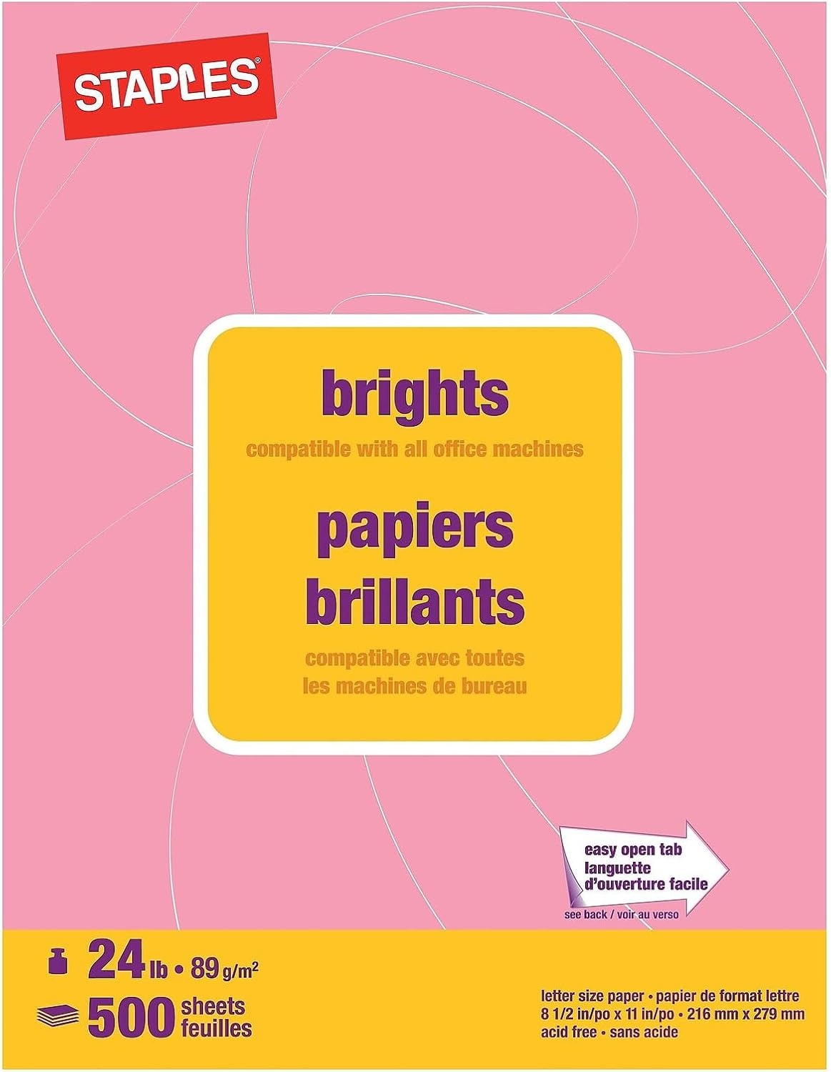 image:imageStaples Brights 24 lb Colored Paper Light Yellow 500Ream For Office School amp HomePink