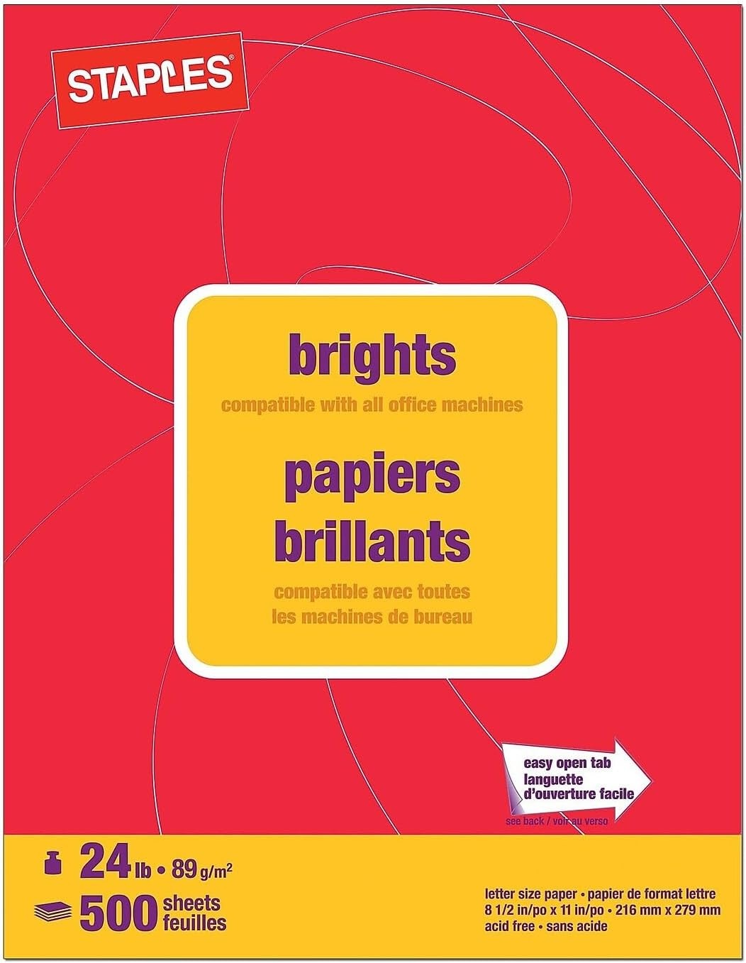 image:imageStaples Brights 24 lb Colored Paper Light Yellow 500Ream For Office School amp HomeRed