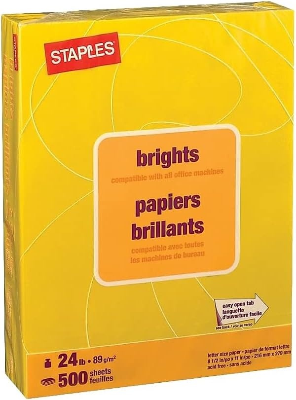 image:imageStaples Brights 24 lb Colored Paper Light Yellow 500Ream For Office School amp HomeYellow