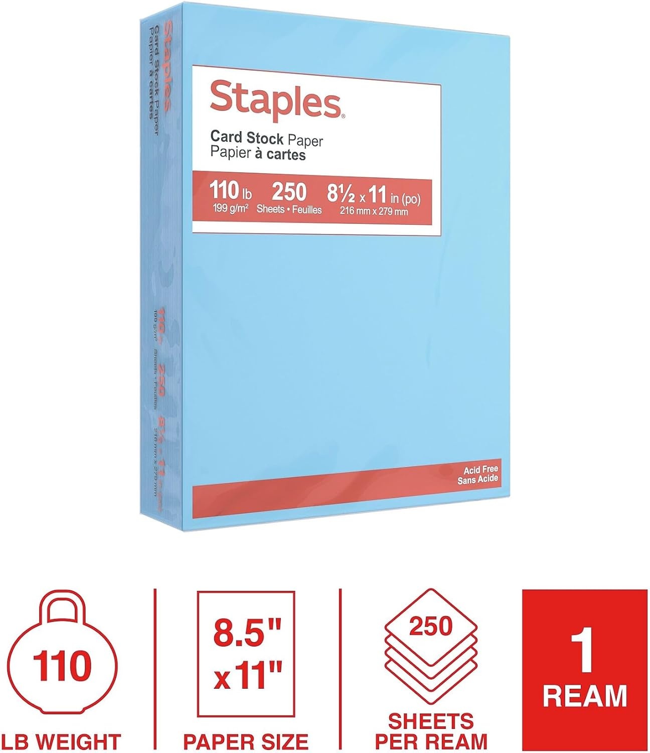 image:imageStaples Cardstock Paper 110 lbs 85Inch x 11Inch Ivory 250Pack For Office School amp HomeBlue