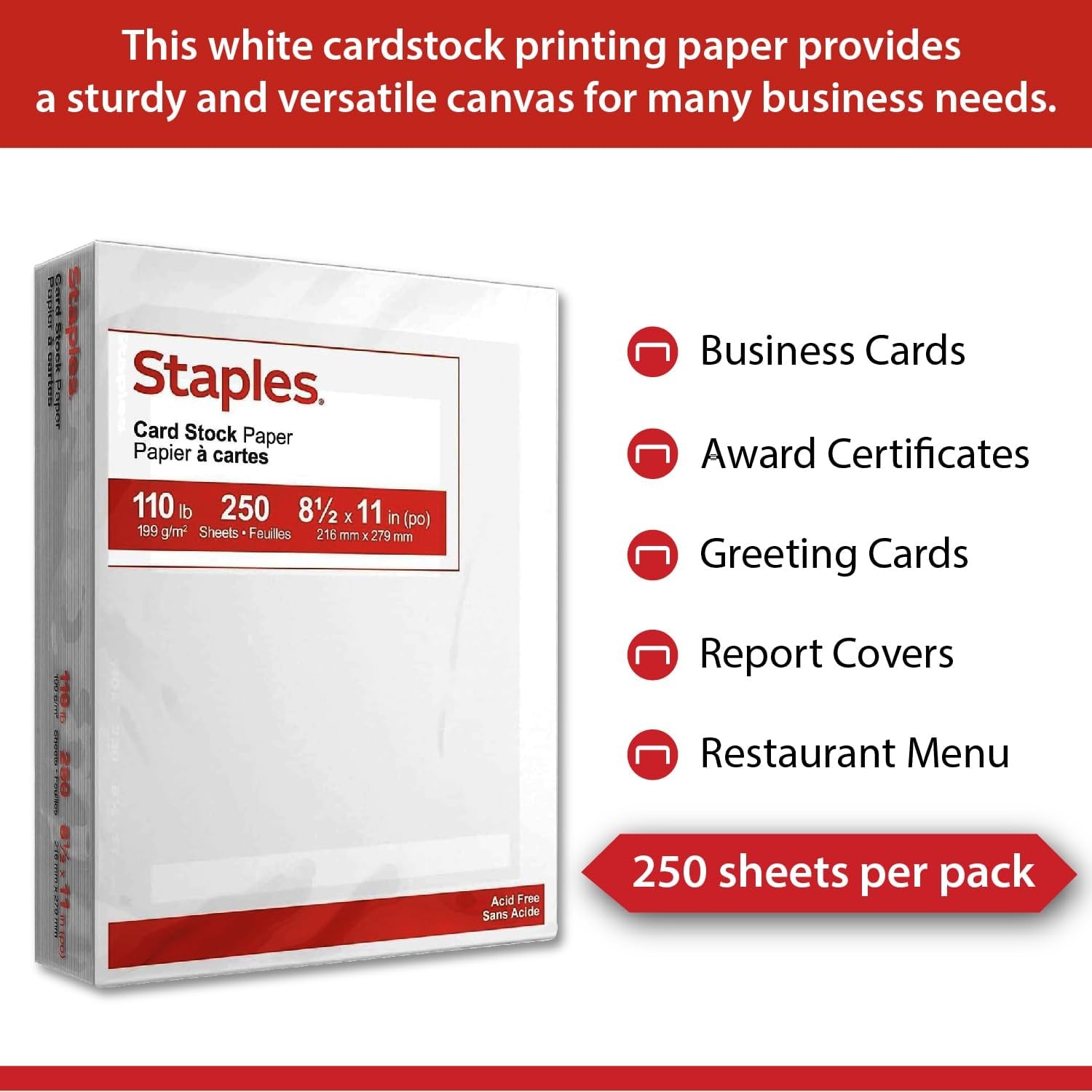 image:imageStaples Cardstock Paper 110 lbs 85Inch x 11Inch Ivory 250Pack For Office School amp HomeWhite